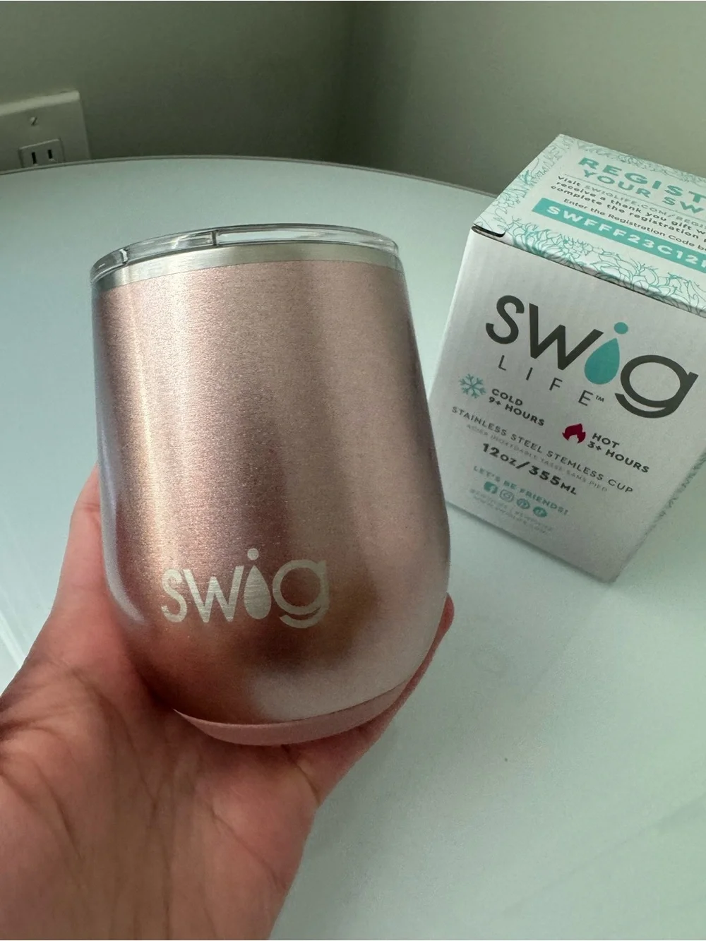 Swig Life Stainless Steel Tumbler - Rose Gold/Pink Hot Cold 12 oz 355 mL Mug